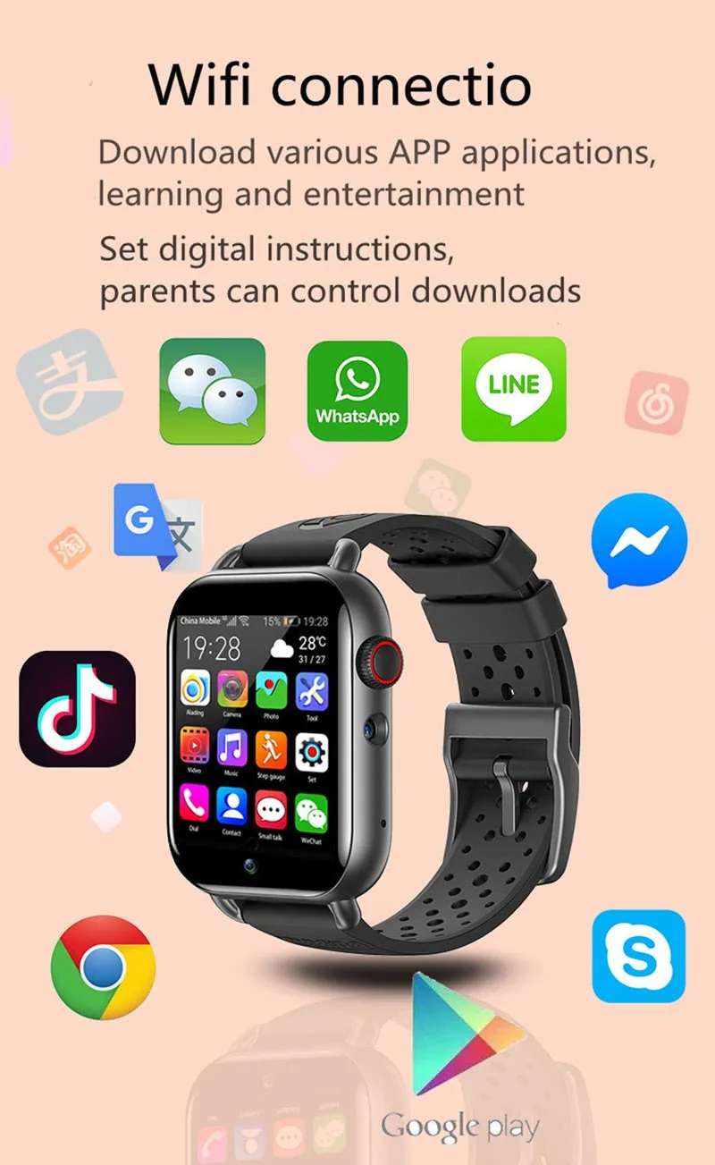 4G Android 9.0 SIM Card Video Call Dual Camera Gps Sports Smart Watch