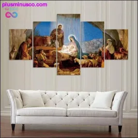 5 Pieces Canvas Painting: Birth of Lord Jesus Christ, Home