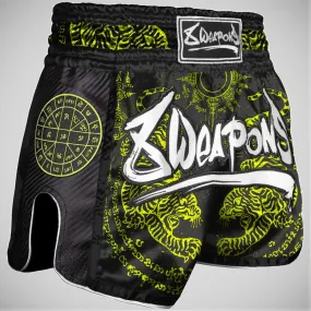 8 Weapons Sak Yant Tigers Carbon Muay Thai Shorts Neon Yellow