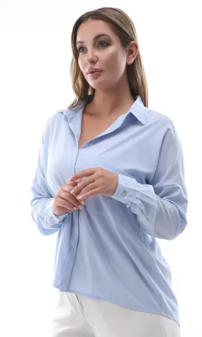 94811 Relaxed Fit Basic Shirt With Hidden Buttons - Baby Blue