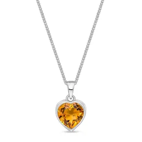 9ct White Gold Citrine Rubover Heart Pendant 1.56ct