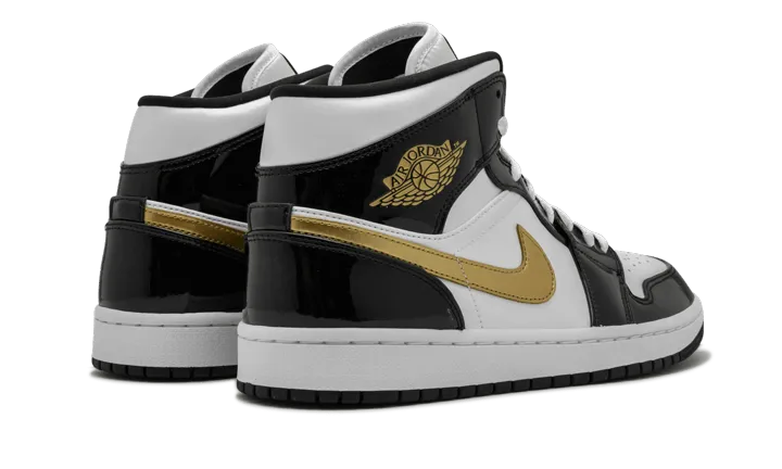 Air Jordan 1 Mid Patent Black White Gold