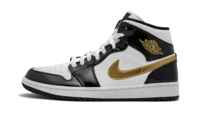 Air Jordan 1 Mid Patent Black White Gold