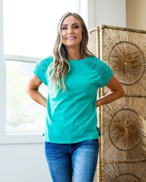 Anne Smocked Shoulder Top - Jade