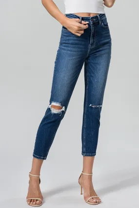 BAYEAS Full Size High Waist Distressed Washed Cropped Mom Jeans