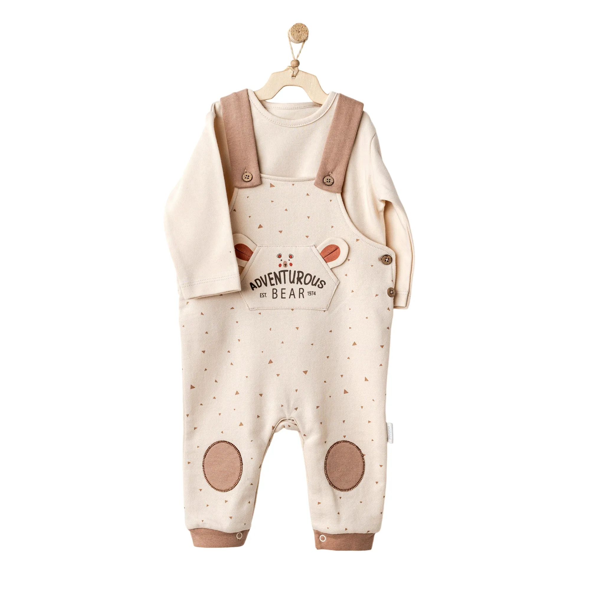 Beige Adventurous Bear Overalls Outfit