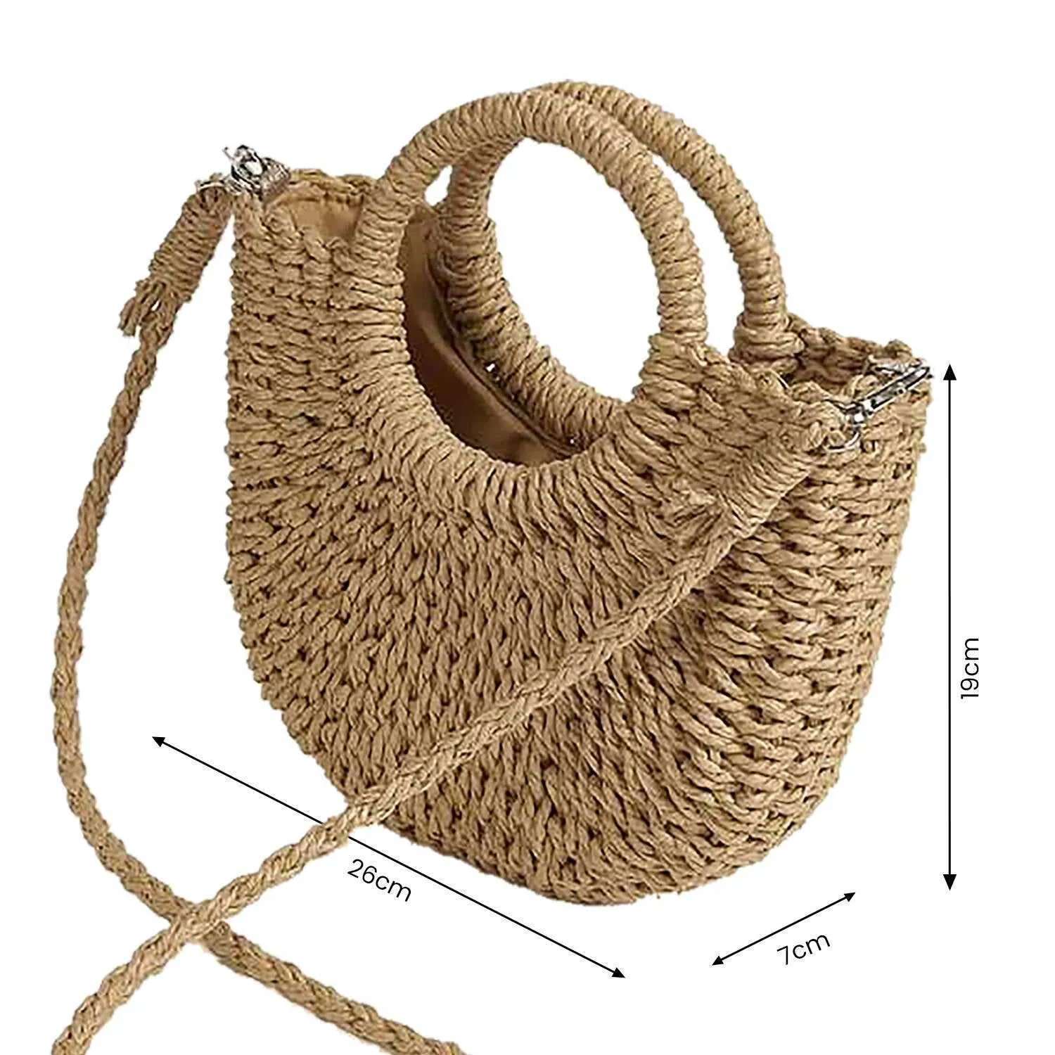 Bohemian Style Handwoven Straw Half-Round Rattan Bag