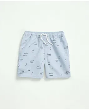 Brooks Brothers Boys Row Print Swim Trunks Light Blue