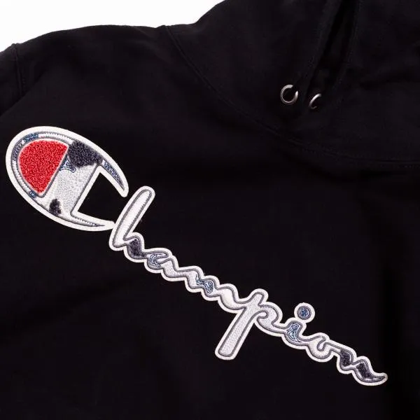 CHAMPION - Men - Mixed Motif Pullover Hoodie - Black