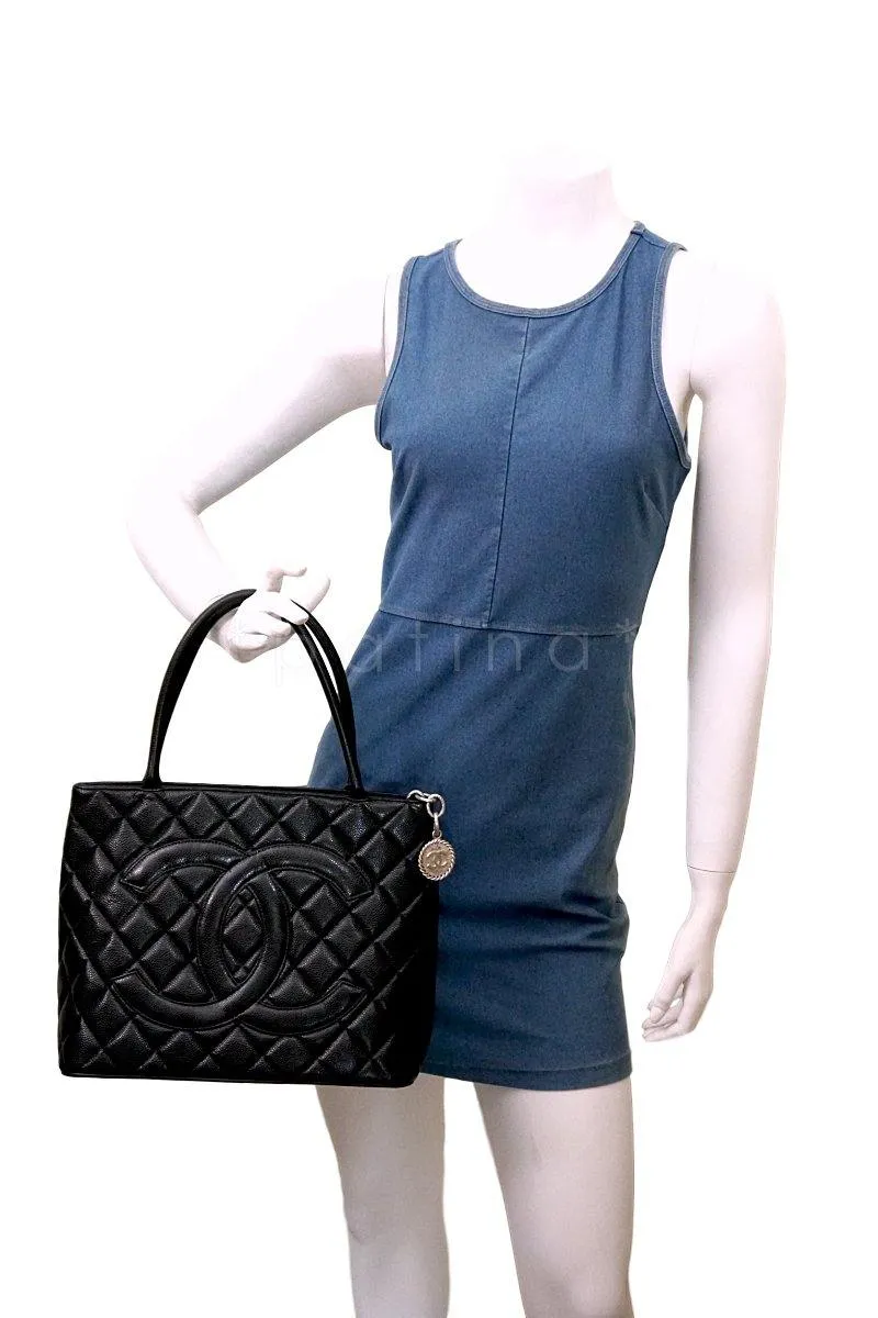 Chanel Black Caviar Classic Quilted Medallion Shopper Tote Bag SHW