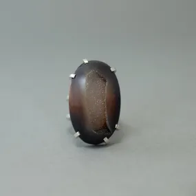 CHOCOLATE BROWN DRUZY & SILVER RING