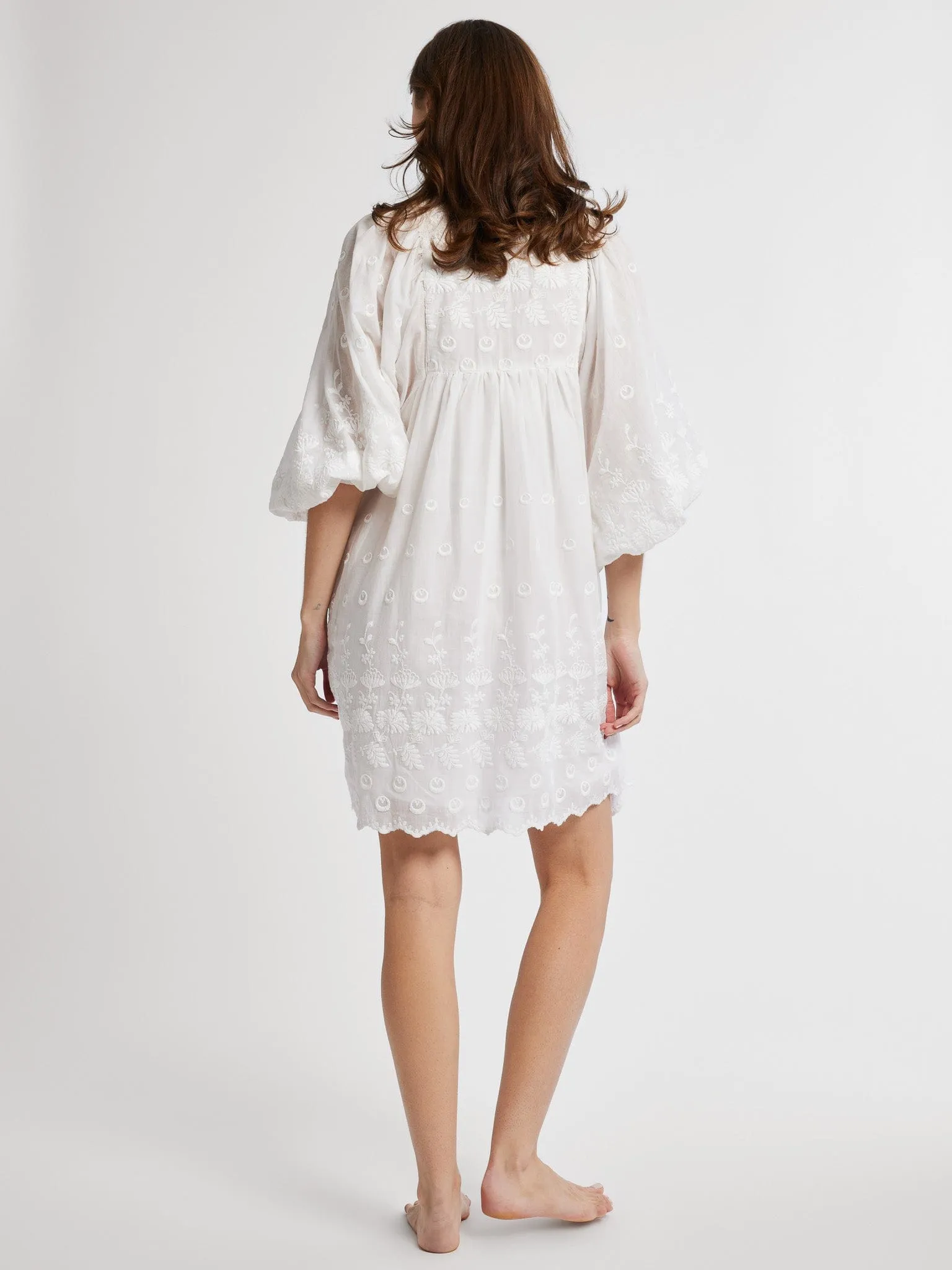 Daisy Dress in White Petal Embroidery