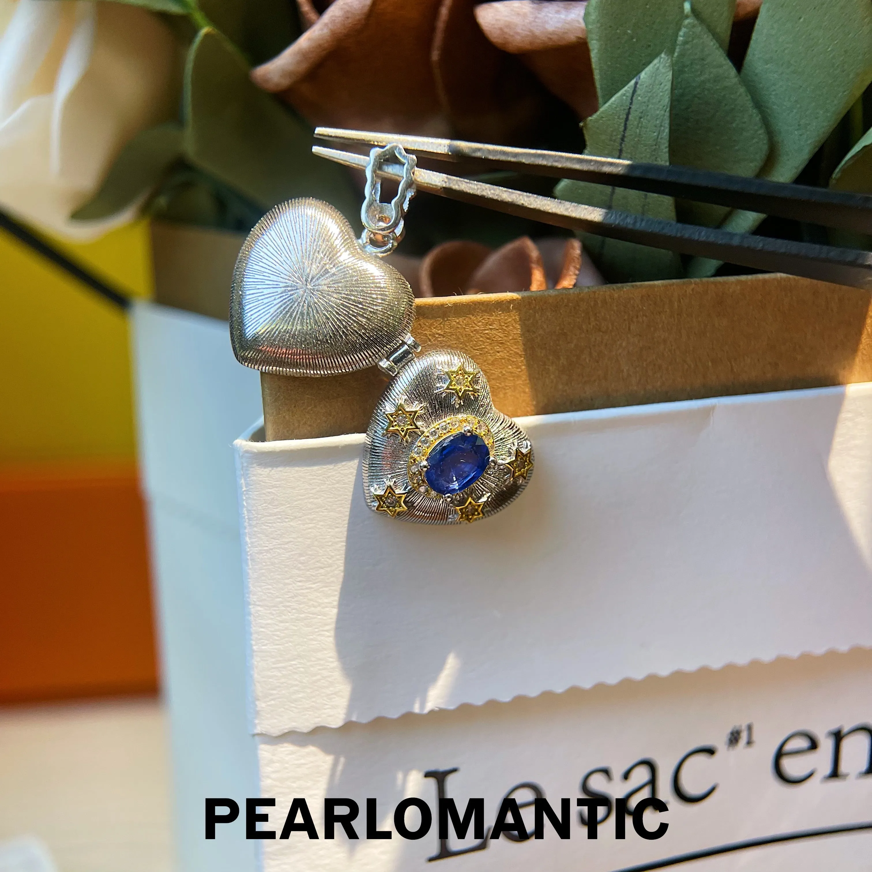 [Designer's Choice] S925 Silver Natural Sapphire Heart Locket Pedants