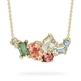 Encrusted Tourmaline and Aquamarine Bar Necklace