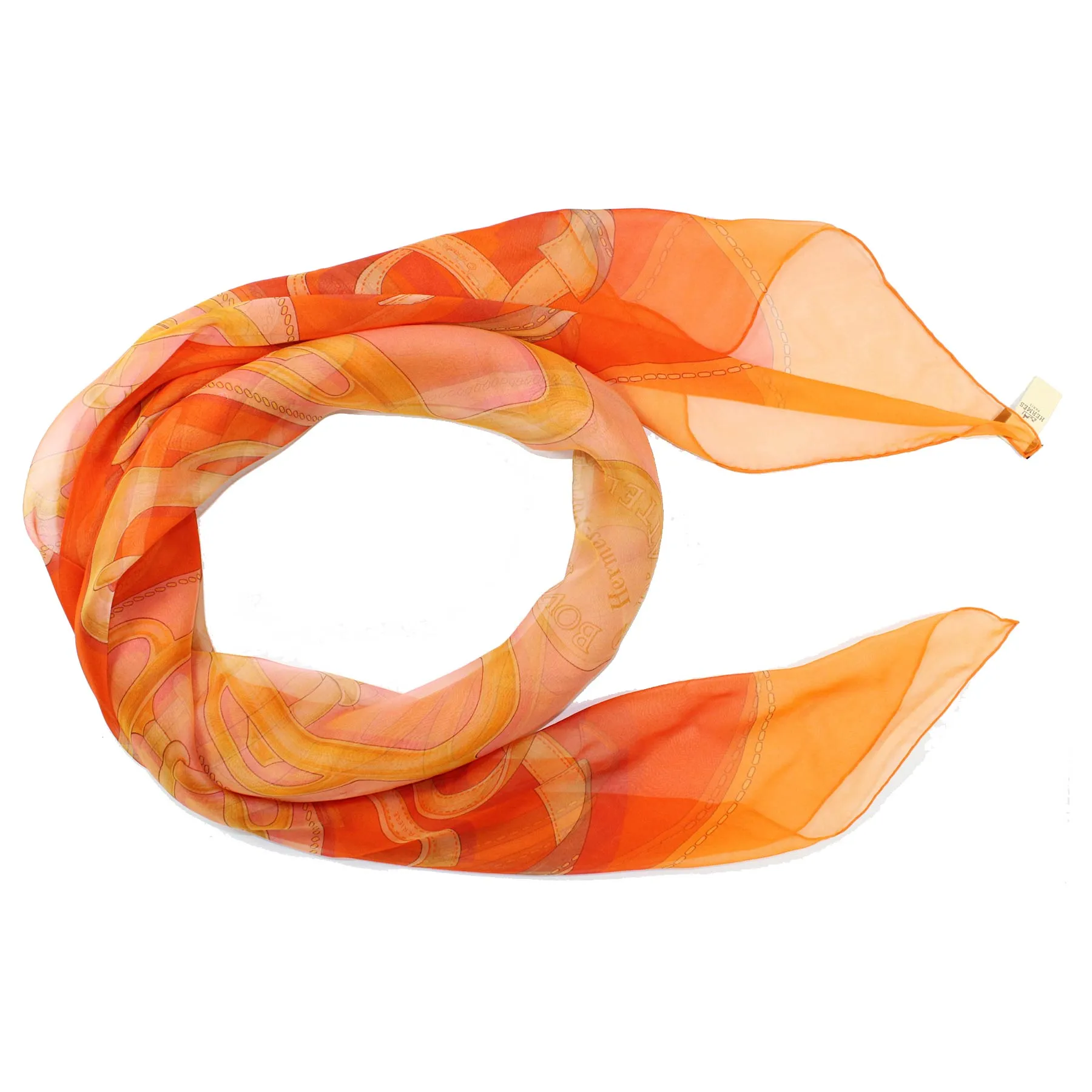 Hermes Scarf Apricot Orange Bouclerie D'Attelage - Extra Large Chiffon Silk Square Scarf