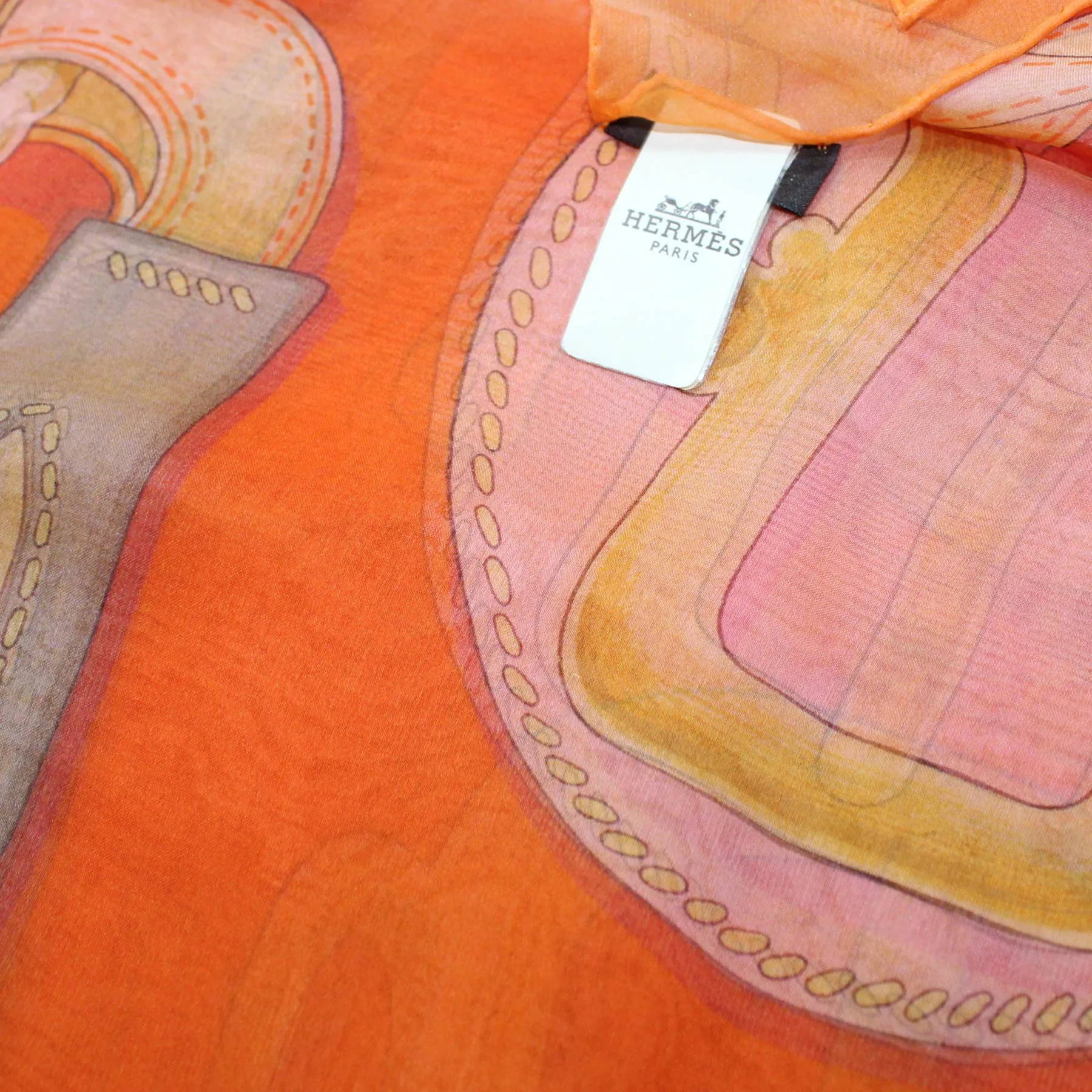 Hermes Scarf Apricot Orange Bouclerie D'Attelage - Extra Large Chiffon Silk Square Scarf