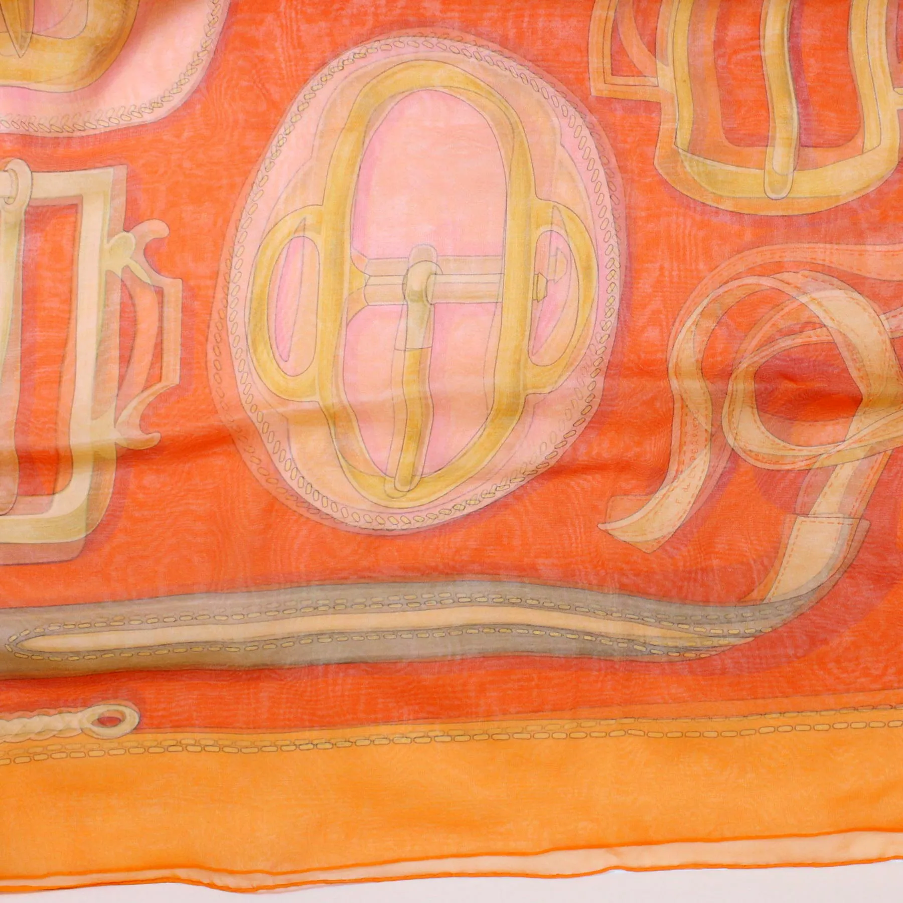 Hermes Scarf Apricot Orange Bouclerie D'Attelage - Extra Large Chiffon Silk Square Scarf