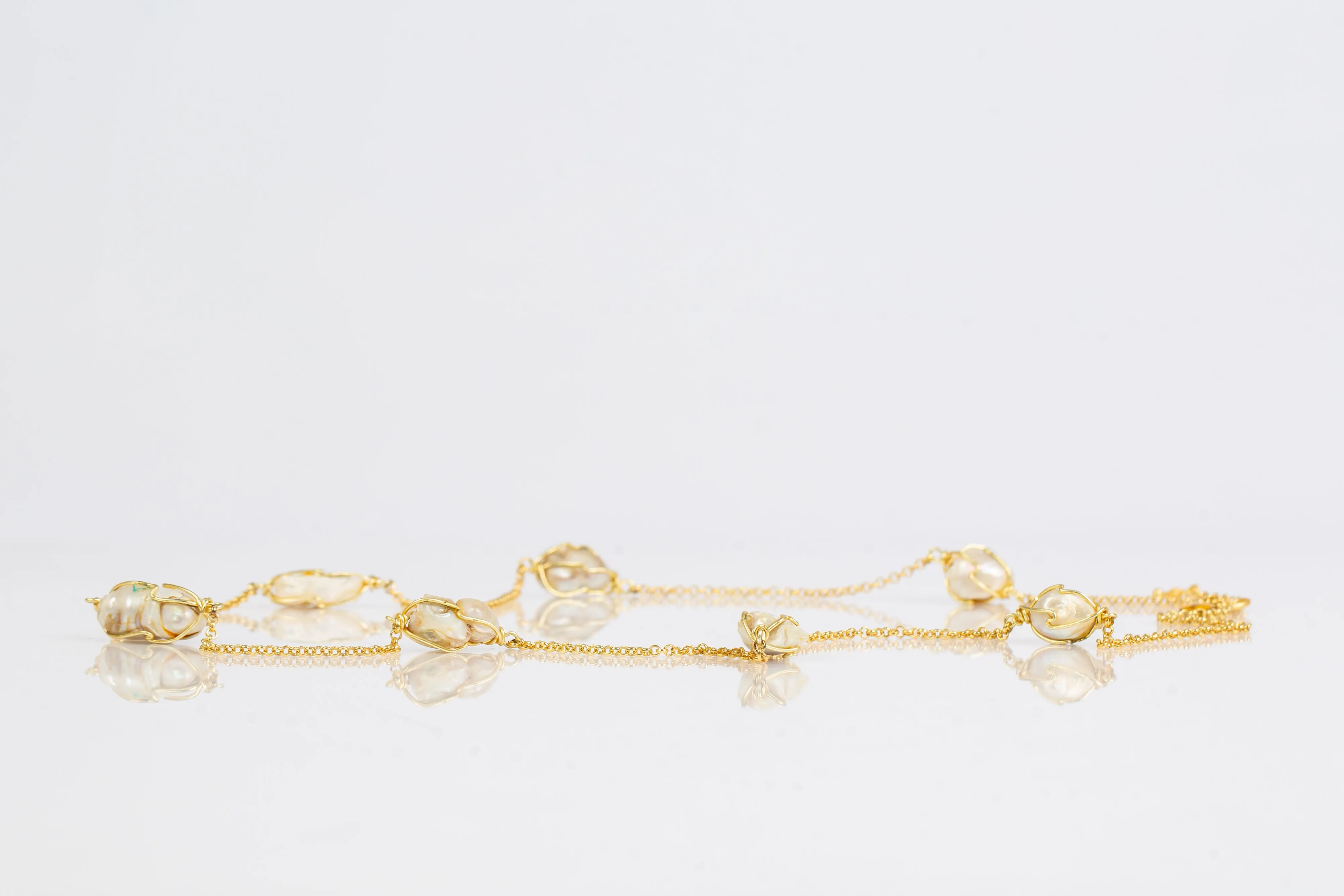 Lola Necklace (Baroque Pearls Wrapped In Gold Wire)