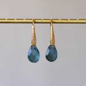 Moss Aquamarine Herringbone Gemstone Drop Earrings in Vermeil