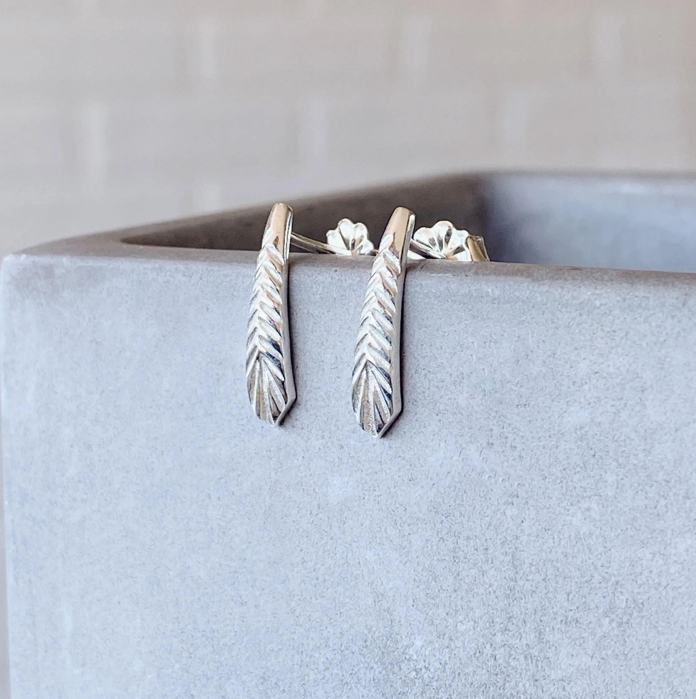 Silver Tapered Herringbone Stud Earrings