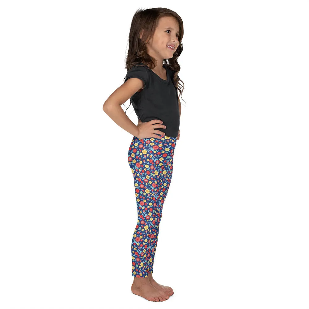 Spring Floral on Royal Kid's Leggings, Toddler, Girls and Boys Matching Family Outfits