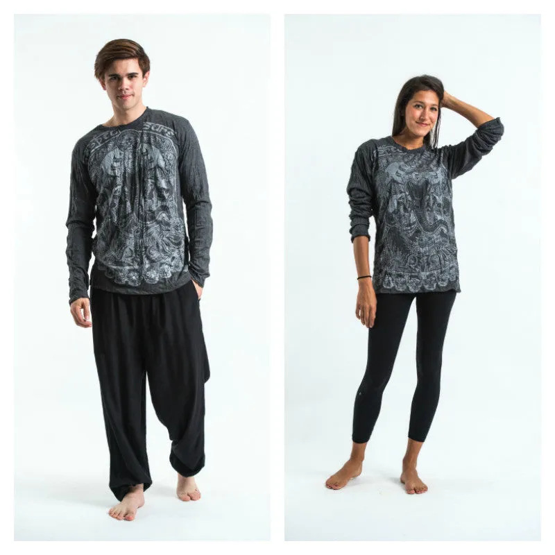 Sure Design Unisex Batman Ganesh Long Sleeve T-Shirt Silver on Black