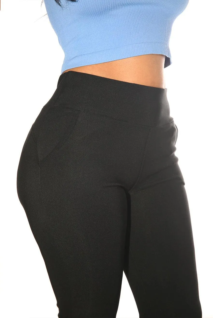 Tummy Control Butt Sculpting Flare Pants With Pockets - Black