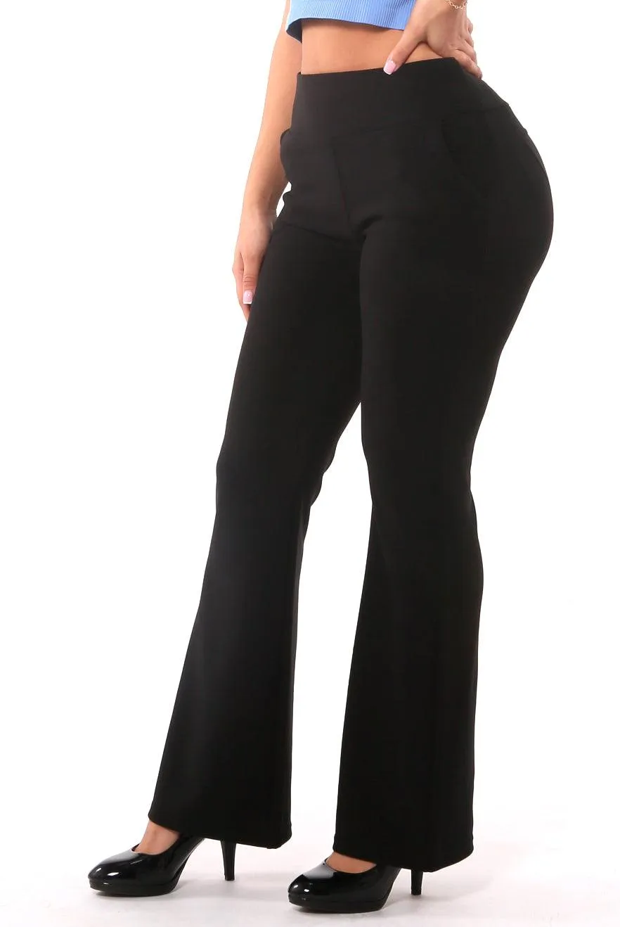 Tummy Control Butt Sculpting Flare Pants With Pockets - Black