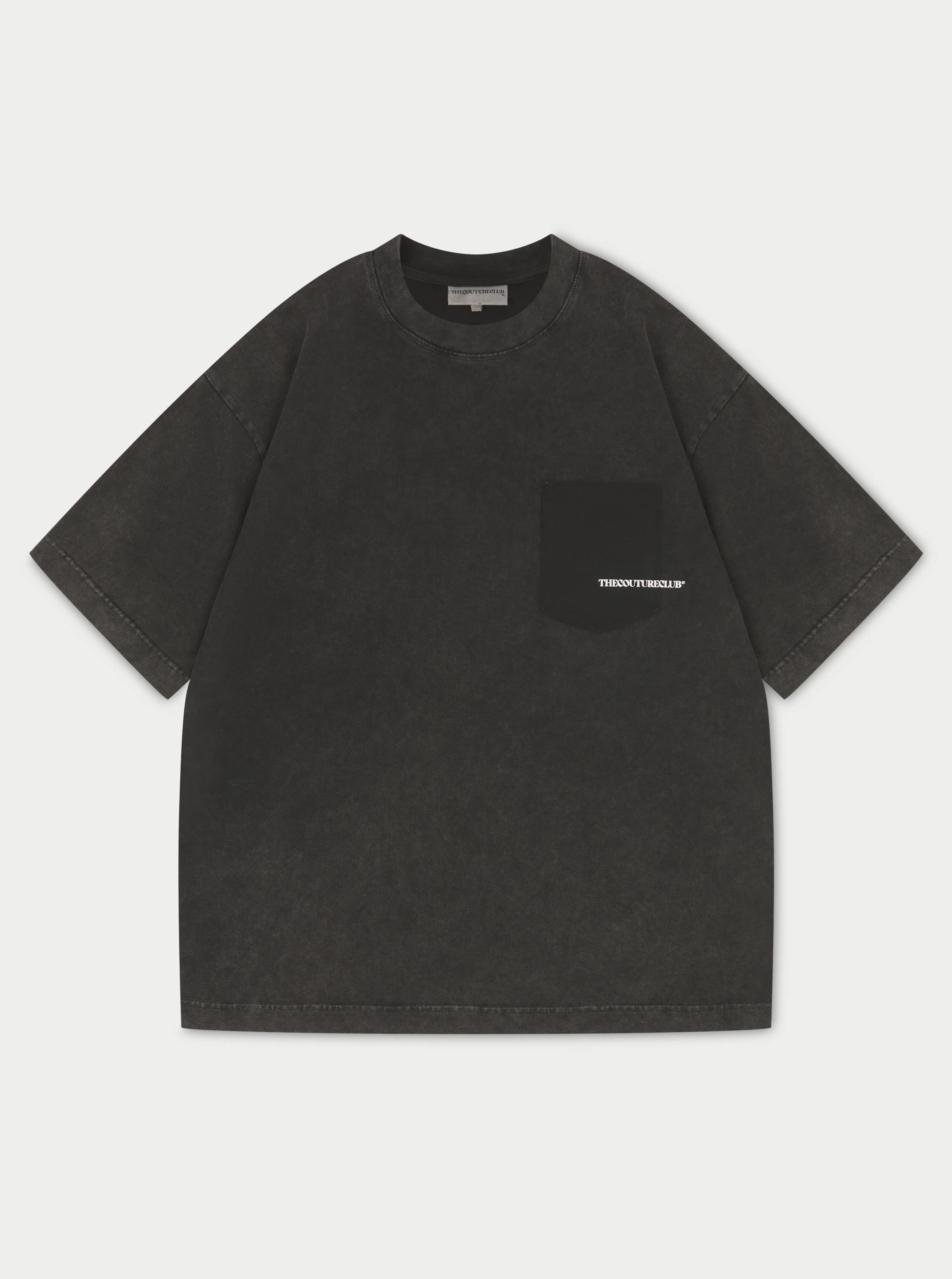 WASHED POCKET DETAIL T-SHIRT - CHARCOAL