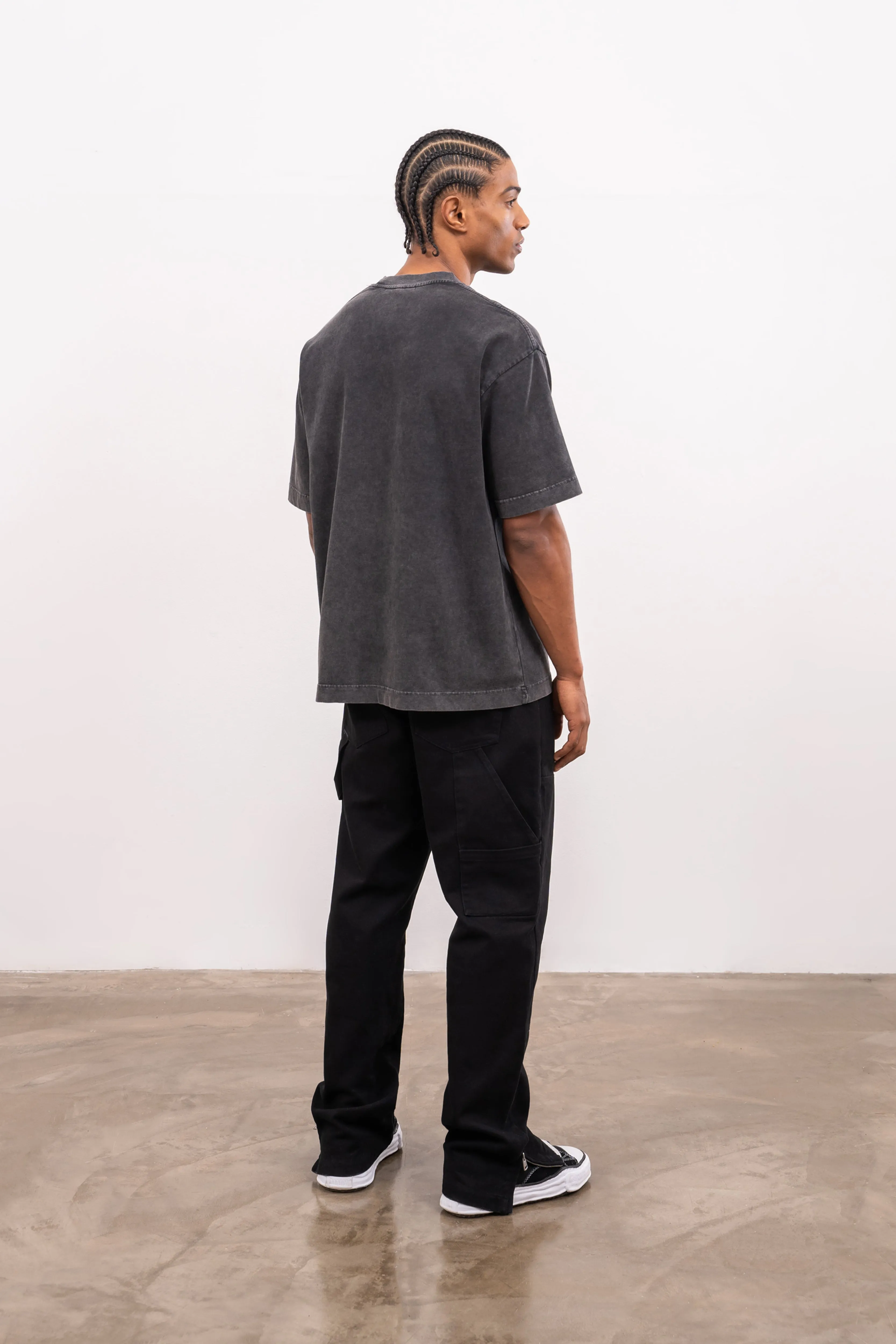 WASHED POCKET DETAIL T-SHIRT - CHARCOAL